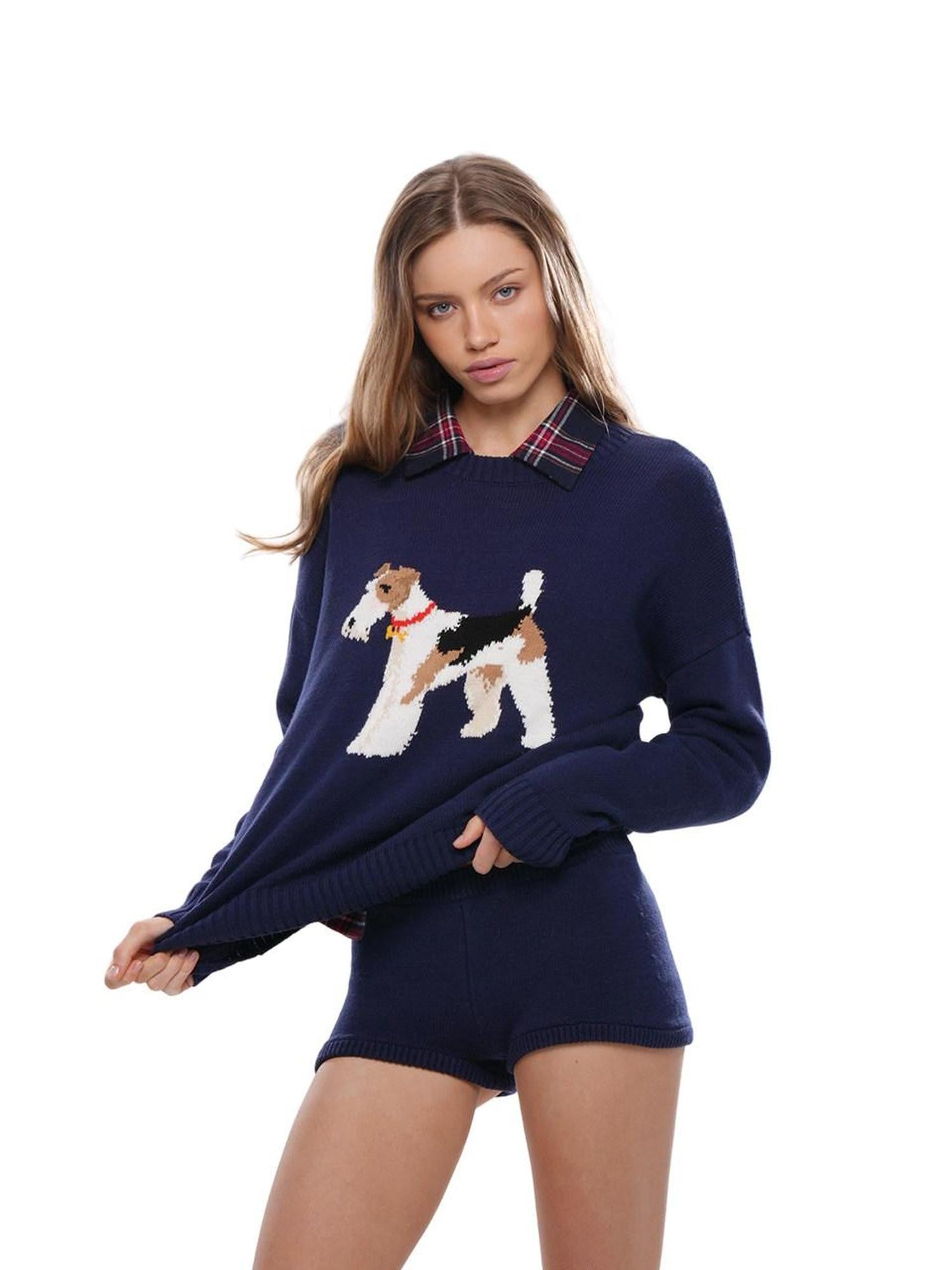 SweetChilling Fox Terrier Dog Jacquard Lettering Women&