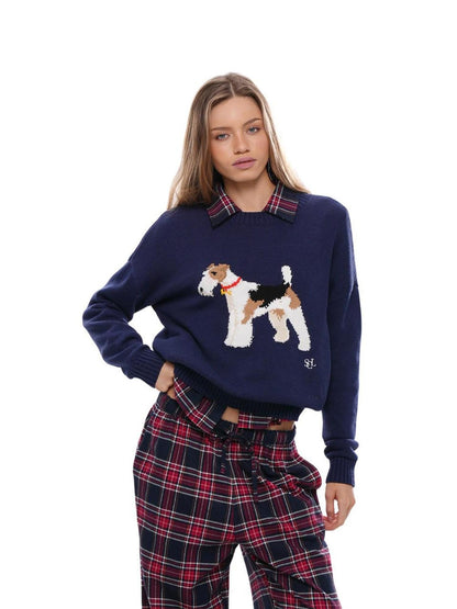SweetChilling Fox Terrier Dog Jacquard Lettering Women&