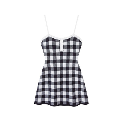 SweetChilling Fresh Gingham Knit Slim Fit A Line Women&