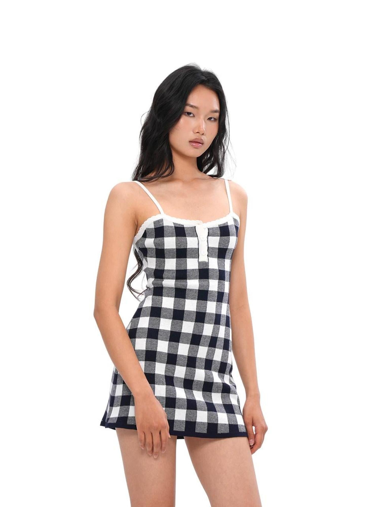 SweetChilling Fresh Gingham Knit Slim Fit A Line Women&