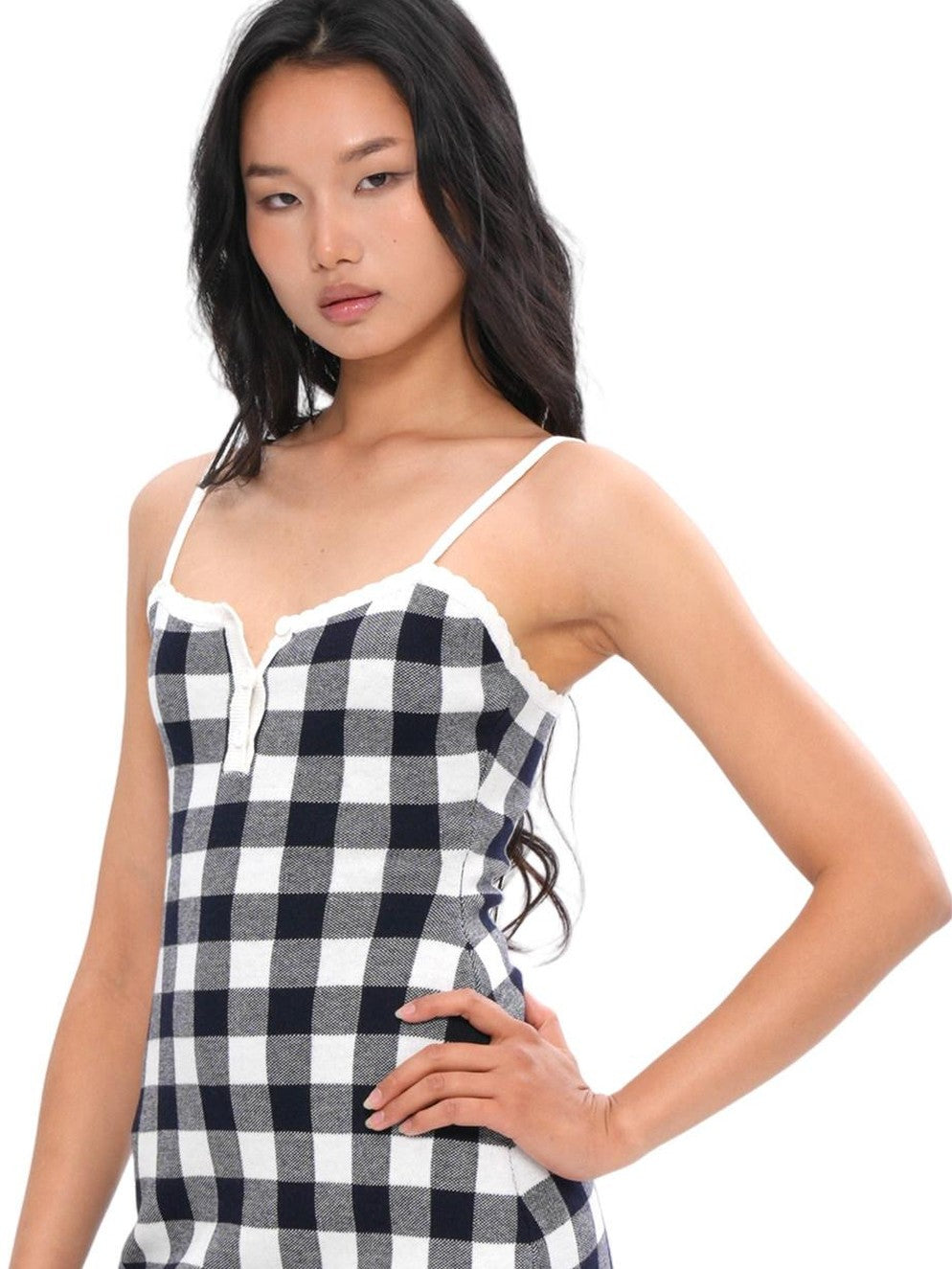 SweetChilling Fresh Gingham Knit Slim Fit A Line Women&