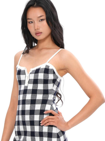 SweetChilling Fresh Gingham Knit Slim Fit A Line Women&