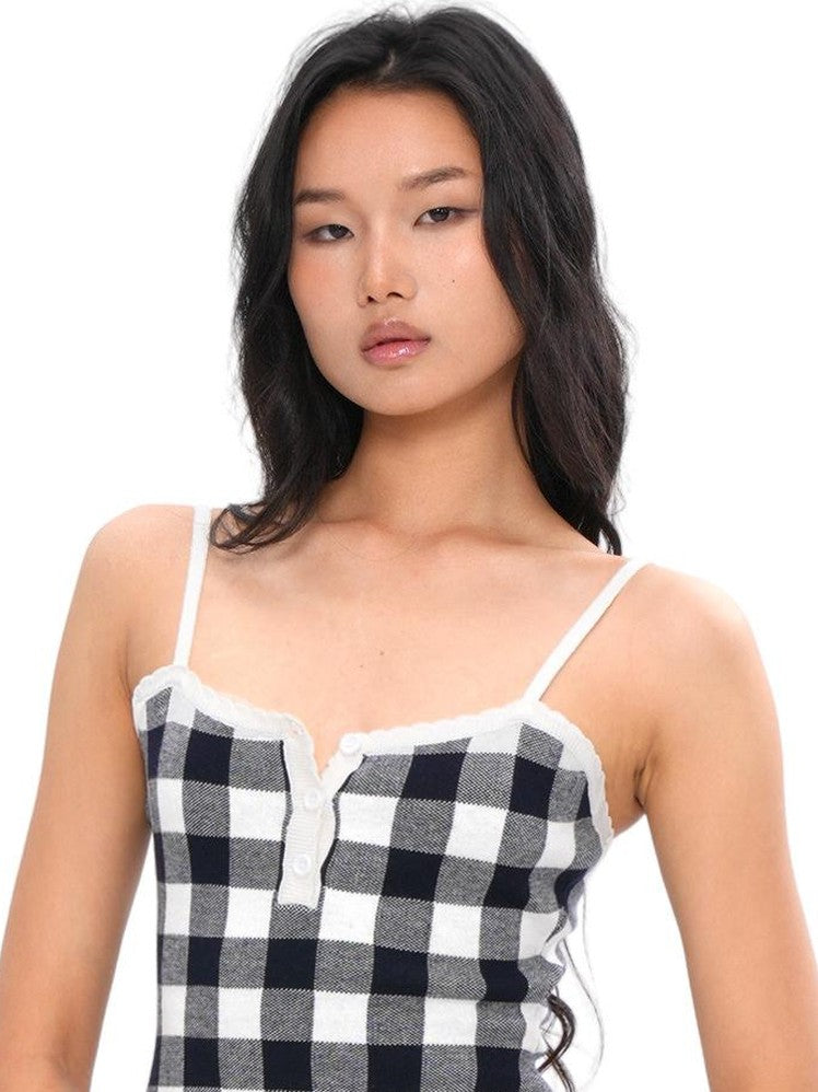 SweetChilling Fresh Gingham Knit Slim Fit A Line Women&