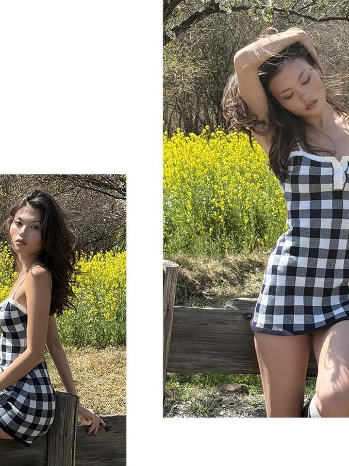 SweetChilling Fresh Gingham Knit Slim Fit A Line Women&