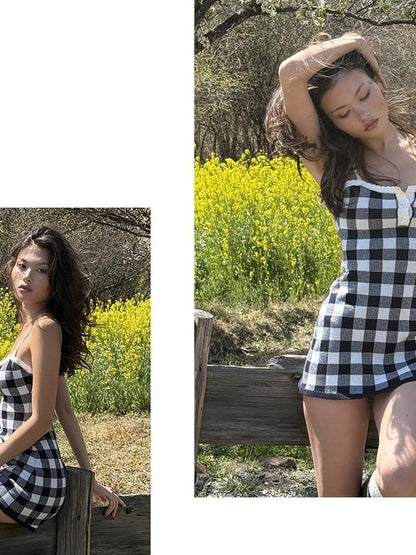 SweetChilling Fresh Gingham Knit Slim Fit A Line Women&