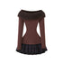 SweetChilling_Fuzzy_Bardot_Spliced_Pleated_Cinched_Waist_Women&