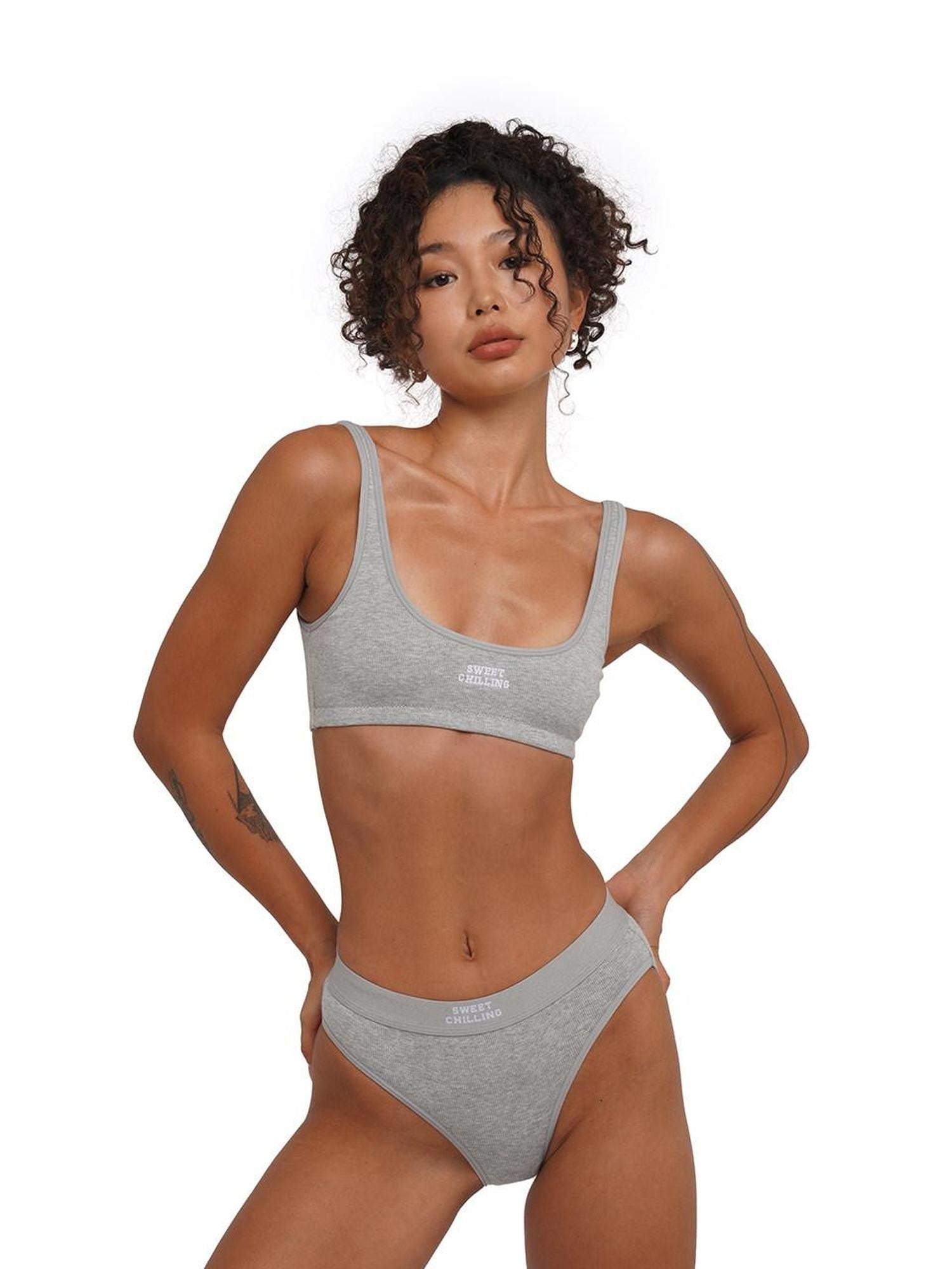 SweetChilling Gray Embroidered Wireless Fitted Women&