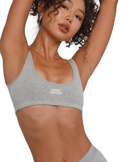 SweetChilling Gray Embroidered Wireless Fitted Women&