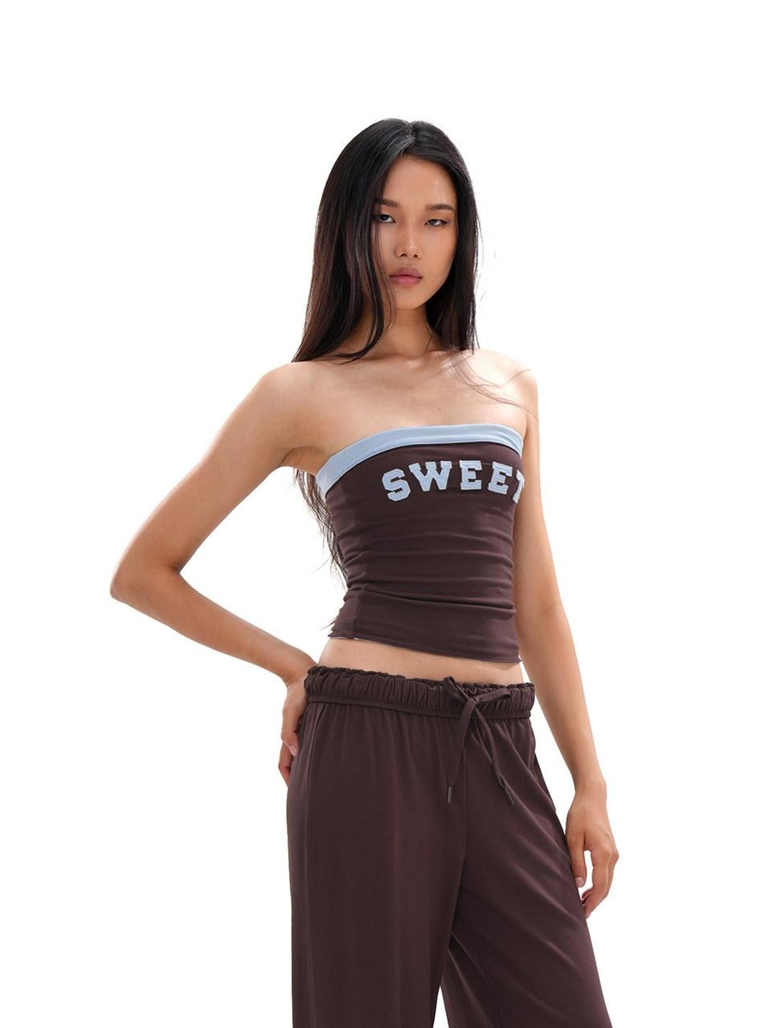 SweetChilling Gray Patch Embroidery Bustier Women&