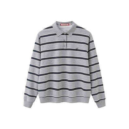 SweetChilling Gray Striped Polo Collar Women&