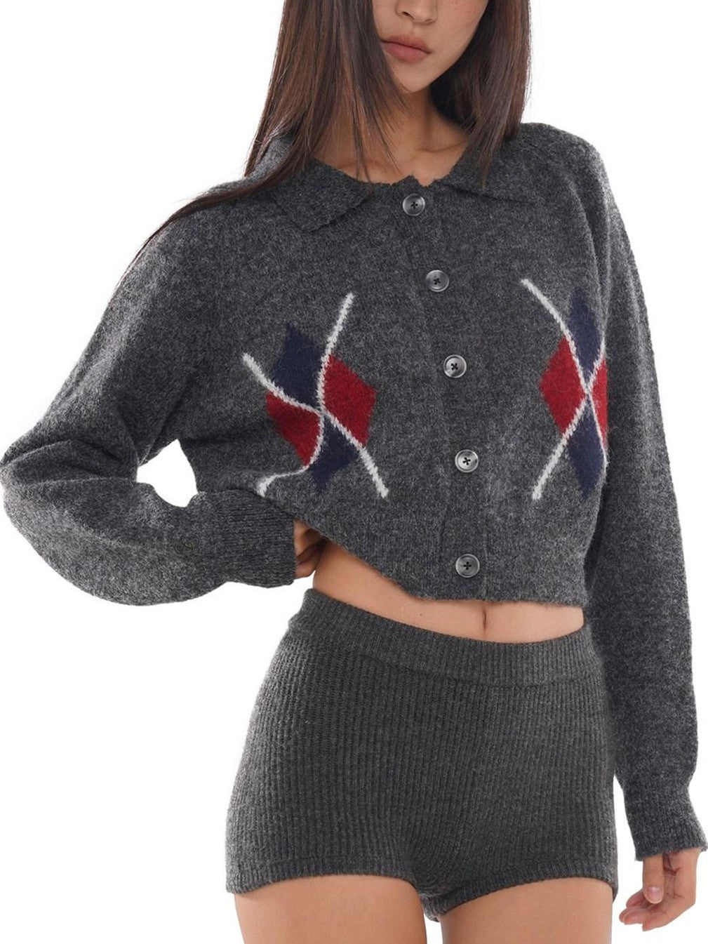 SweetChilling Grey Diamond Argyle Jacquard Women&
