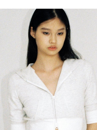 SweetChilling Heather Grey Mid Sleeve Hooded Women&
