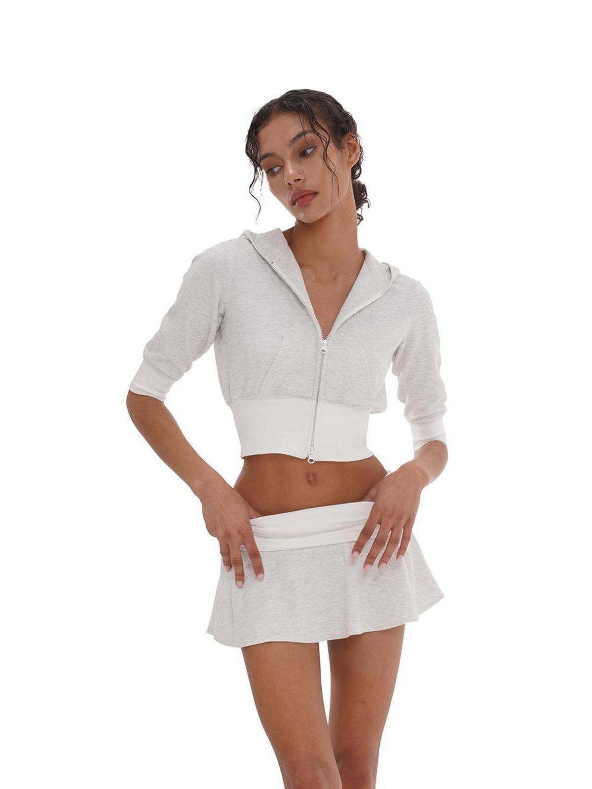 SweetChilling Heather Grey Mid Sleeve Hooded Women&