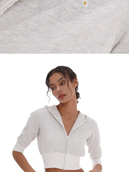SweetChilling Heather Grey Mid Sleeve Hooded Women&