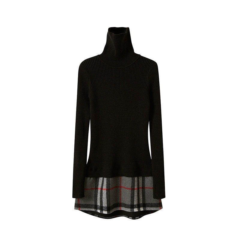 SweetChilling_High_Neck_Fitted_Knit_Splice_Faux_Two_Piece_Women&