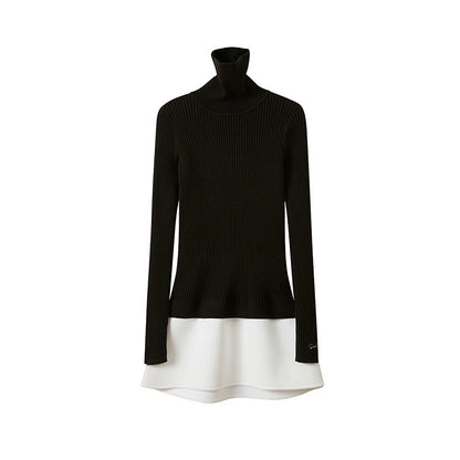 SweetChilling_High_Neck_Fitted_Knit_Splice_Faux_Two_Piece_Women&