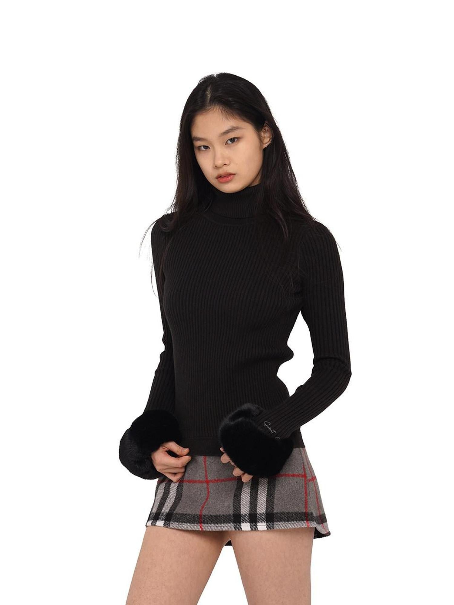 SweetChilling High Neck Fitted Knit Splice Faux Two Piece Women&