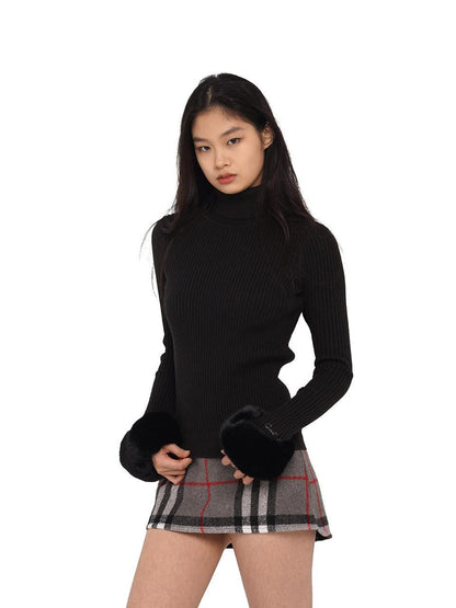 SweetChilling High Neck Fitted Knit Splice Faux Two Piece Women&