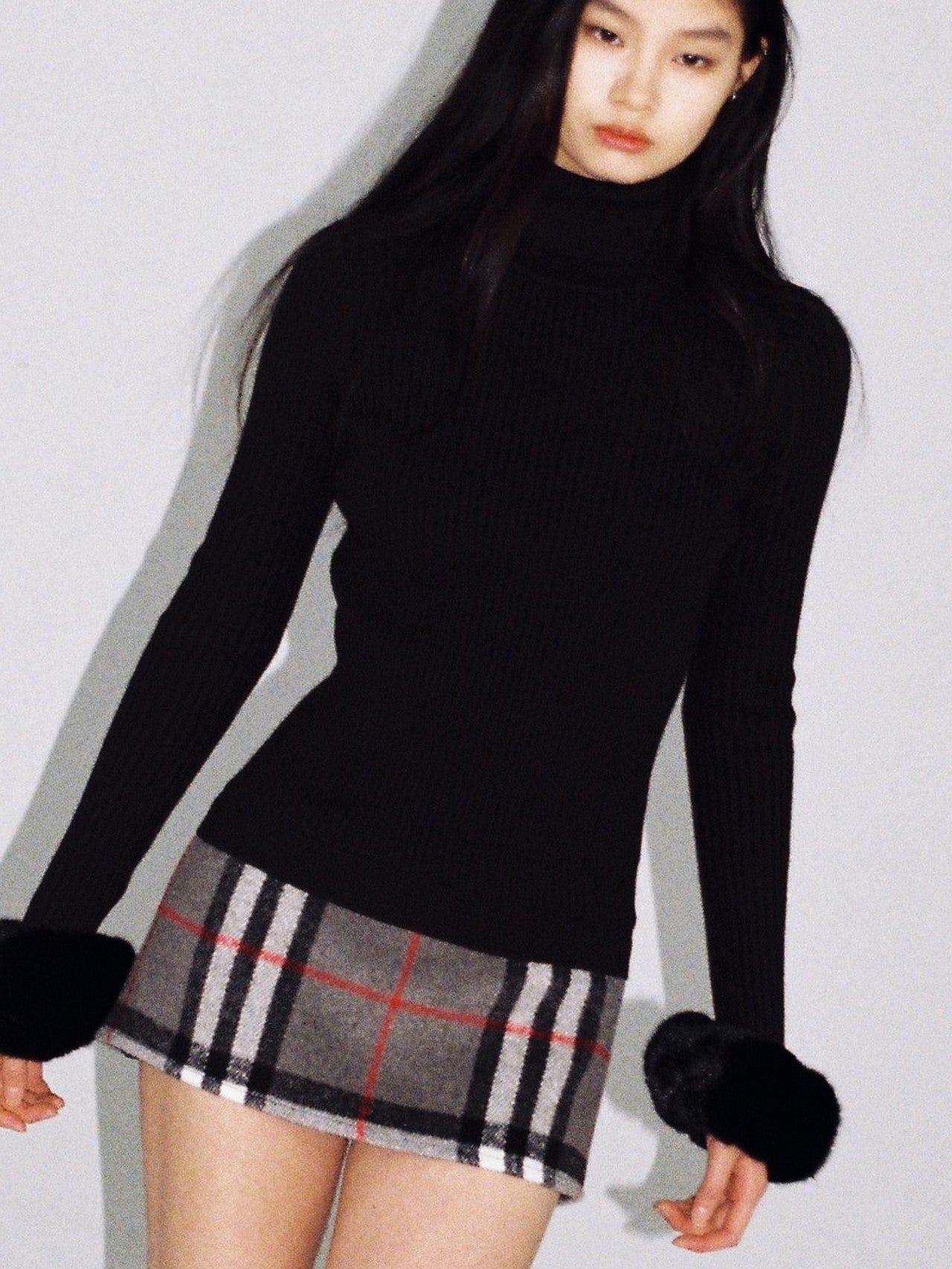 SweetChilling High Neck Fitted Knit Splice Faux Two Piece Women&