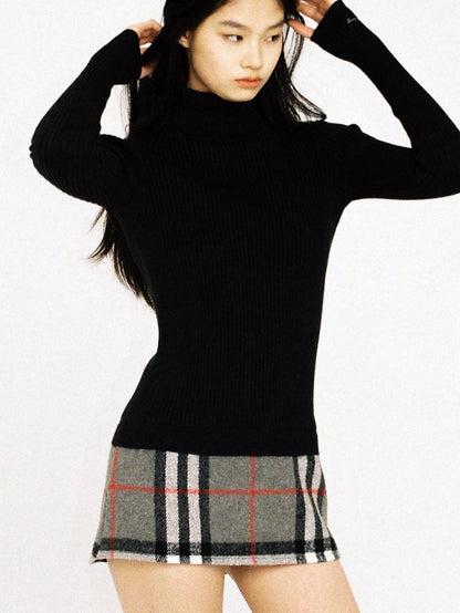 SweetChilling High Neck Fitted Knit Splice Faux Two Piece Women&