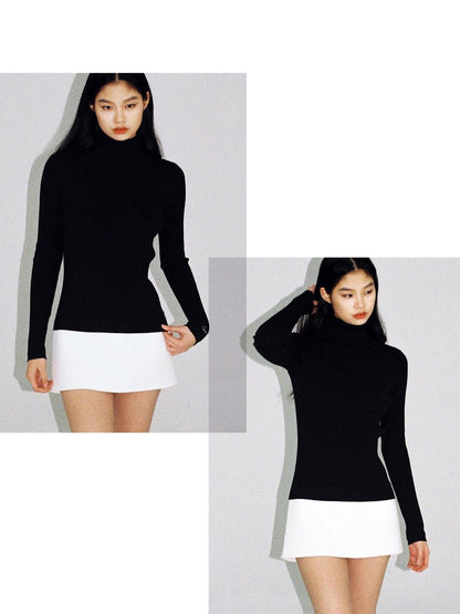 SweetChilling High Neck Fitted Knit Splice Faux Two Piece Women&