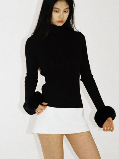 SweetChilling High Neck Fitted Knit Splice Faux Two Piece Women&