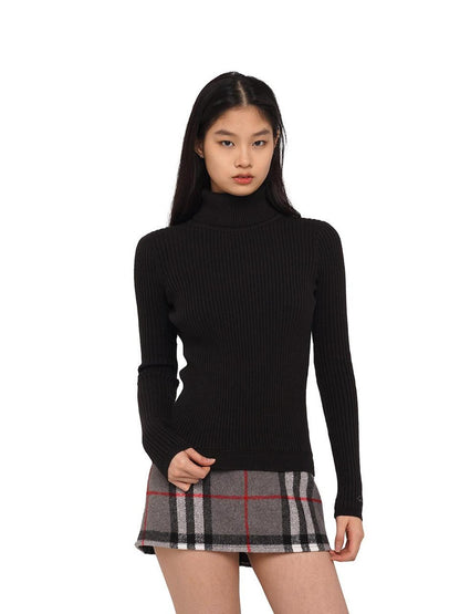 SweetChilling High Neck Fitted Knit Splice Faux Two Piece Women&