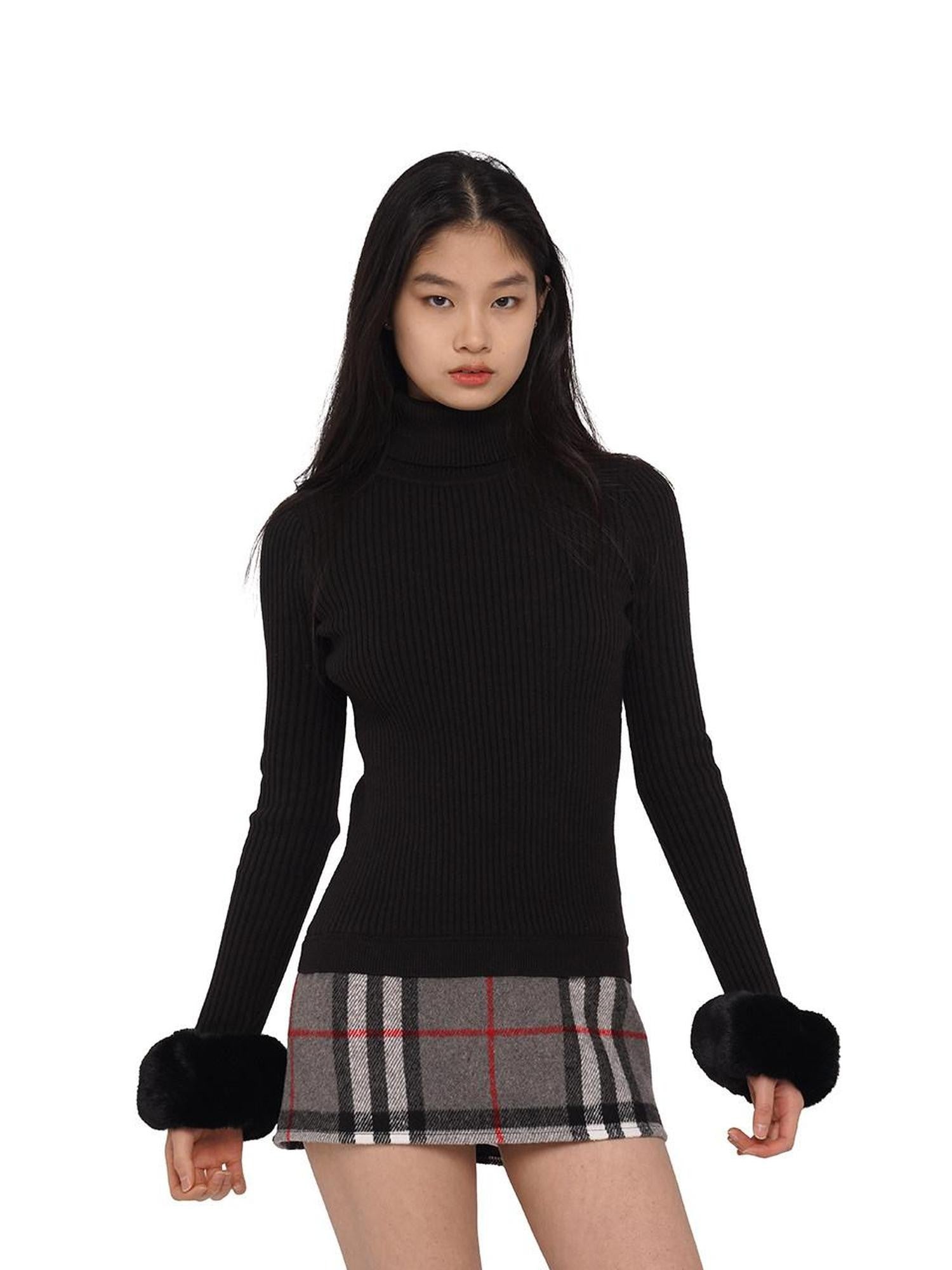 SweetChilling High Neck Fitted Knit Splice Faux Two Piece Women&