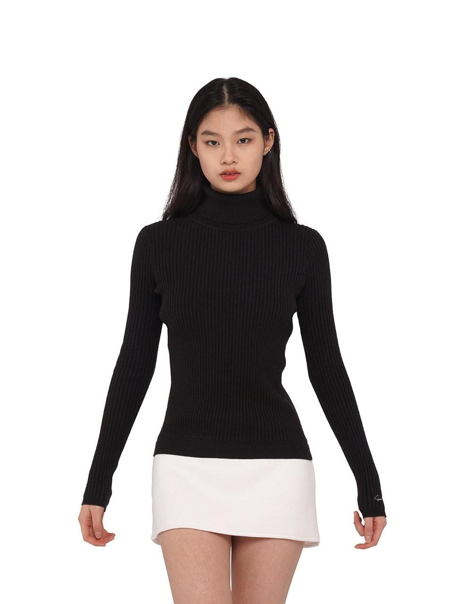 SweetChilling High Neck Fitted Knit Splice Faux Two Piece Women&