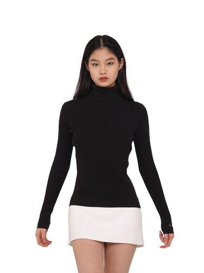 SweetChilling High Neck Fitted Knit Splice Faux Two Piece Women&