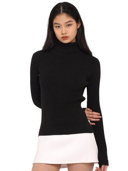 SweetChilling High Neck Fitted Knit Splice Faux Two Piece Women&