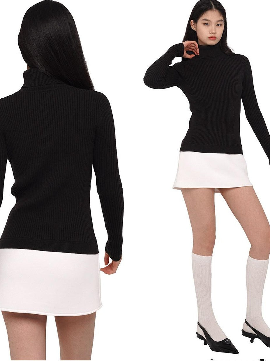 SweetChilling High Neck Fitted Knit Splice Faux Two Piece Women&