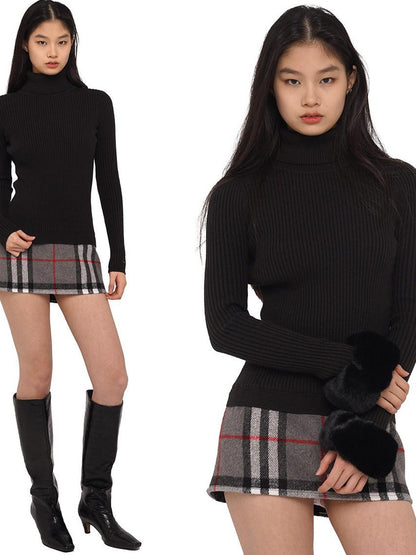 SweetChilling High Neck Fitted Knit Splice Faux Two Piece Women&