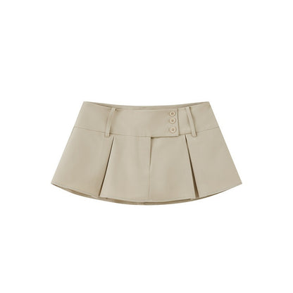 SweetChilling Khaki Casual Pressed Pleat Low Waist Women&
