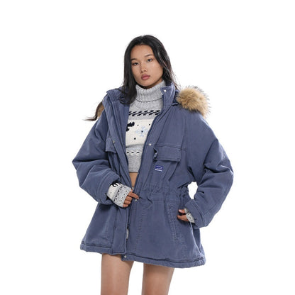 SweetChilling_Khaki_Detachable_Hood_Quilted_Vintage_Parka_Women&