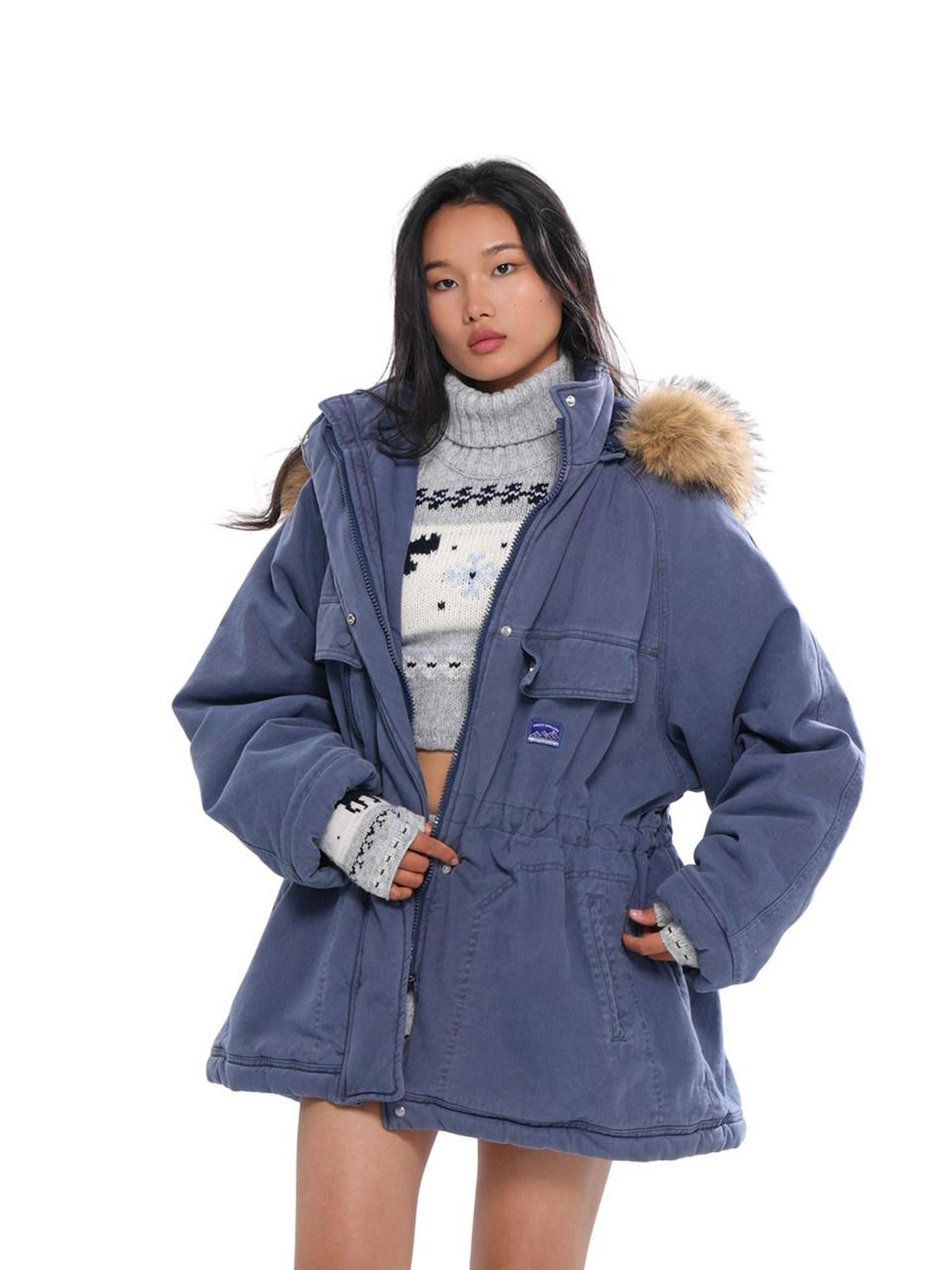 SweetChilling Khaki Detachable Hood Quilted Vintage Parka Women&