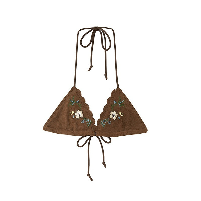 SweetChilling_Khaki_Embroidered_Faux_Suede_Vest_Hotpants_Women&
