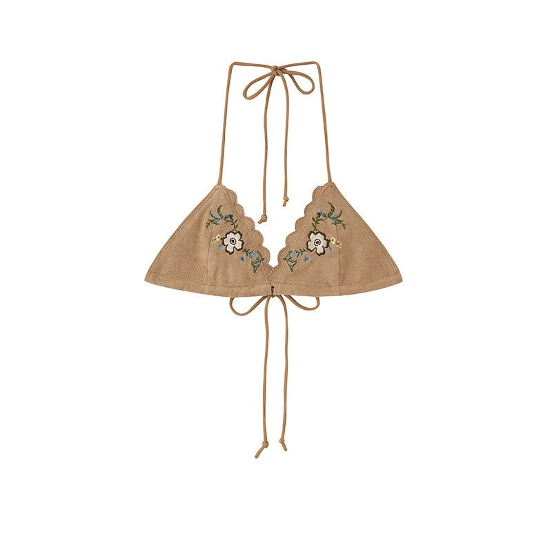 SweetChilling_Khaki_Embroidered_Faux_Suede_Vest_Hotpants_Women&