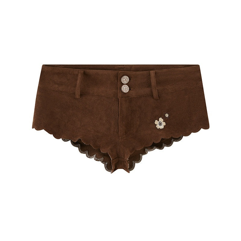SweetChilling_Khaki_Embroidered_Faux_Suede_Vest_Hotpants_Women&