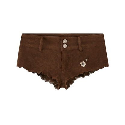 SweetChilling_Khaki_Embroidered_Faux_Suede_Vest_Hotpants_Women&