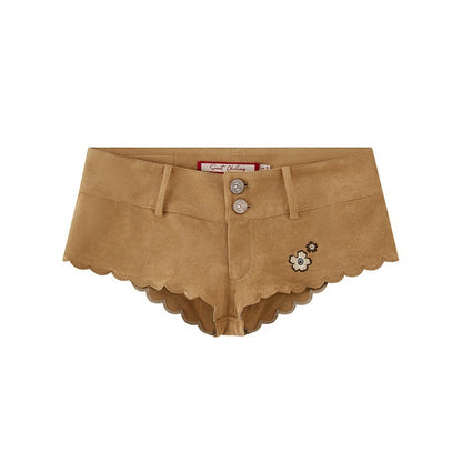 SweetChilling_Khaki_Embroidered_Faux_Suede_Vest_Hotpants_Women&