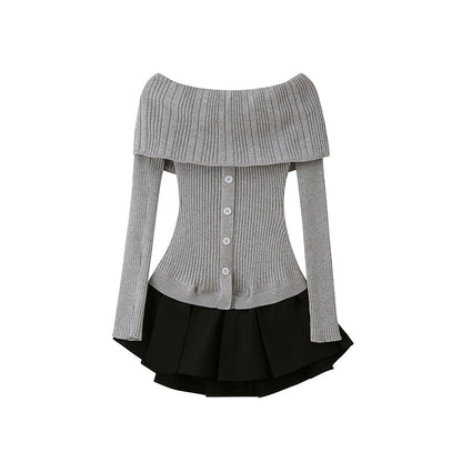 SweetChilling_Knit_Spliced_Pleated_Slim_Women&