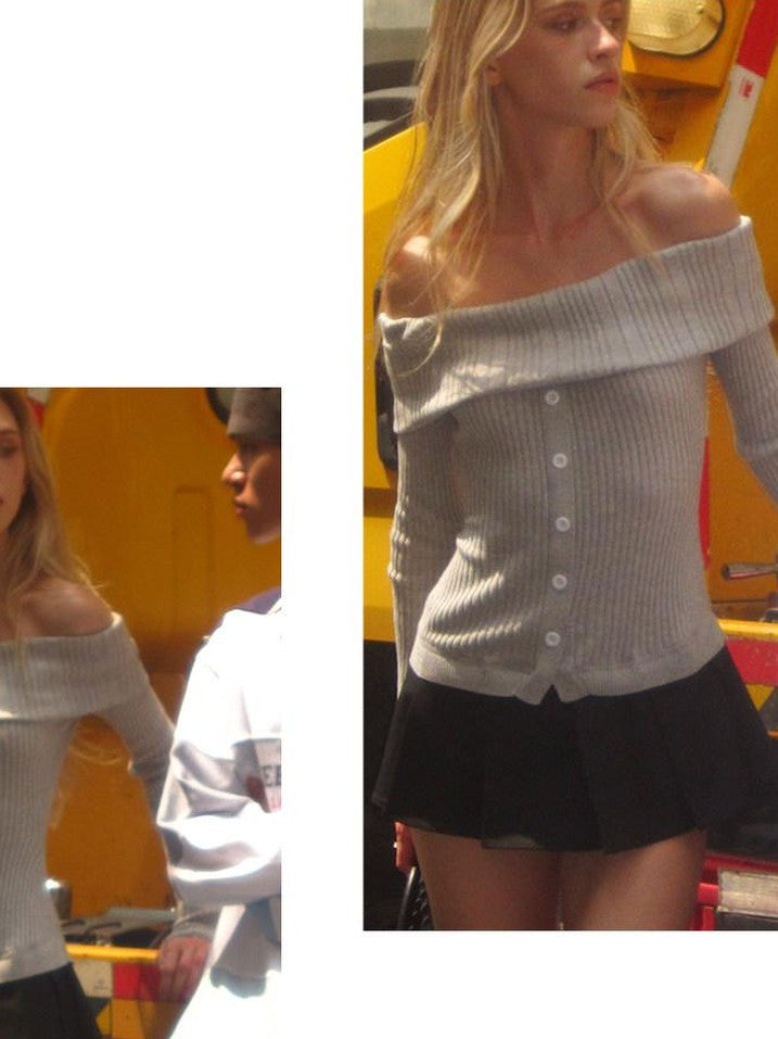 SweetChilling Knit Spliced Pleated Slim Women&