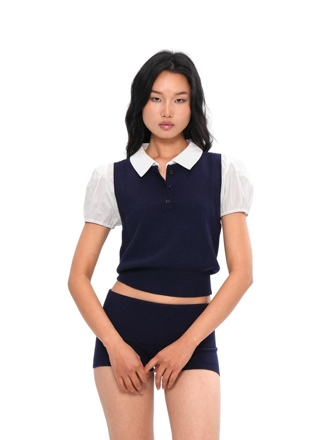 SweetChilling Knitted Polo Faux Two Piece Women&