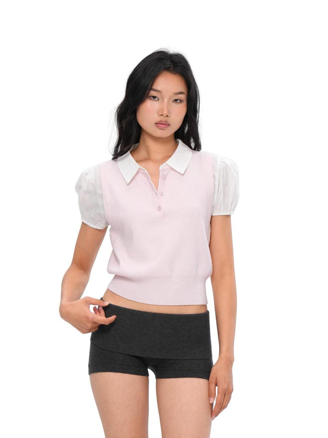 SweetChilling Knitted Polo Faux Two Piece Women&