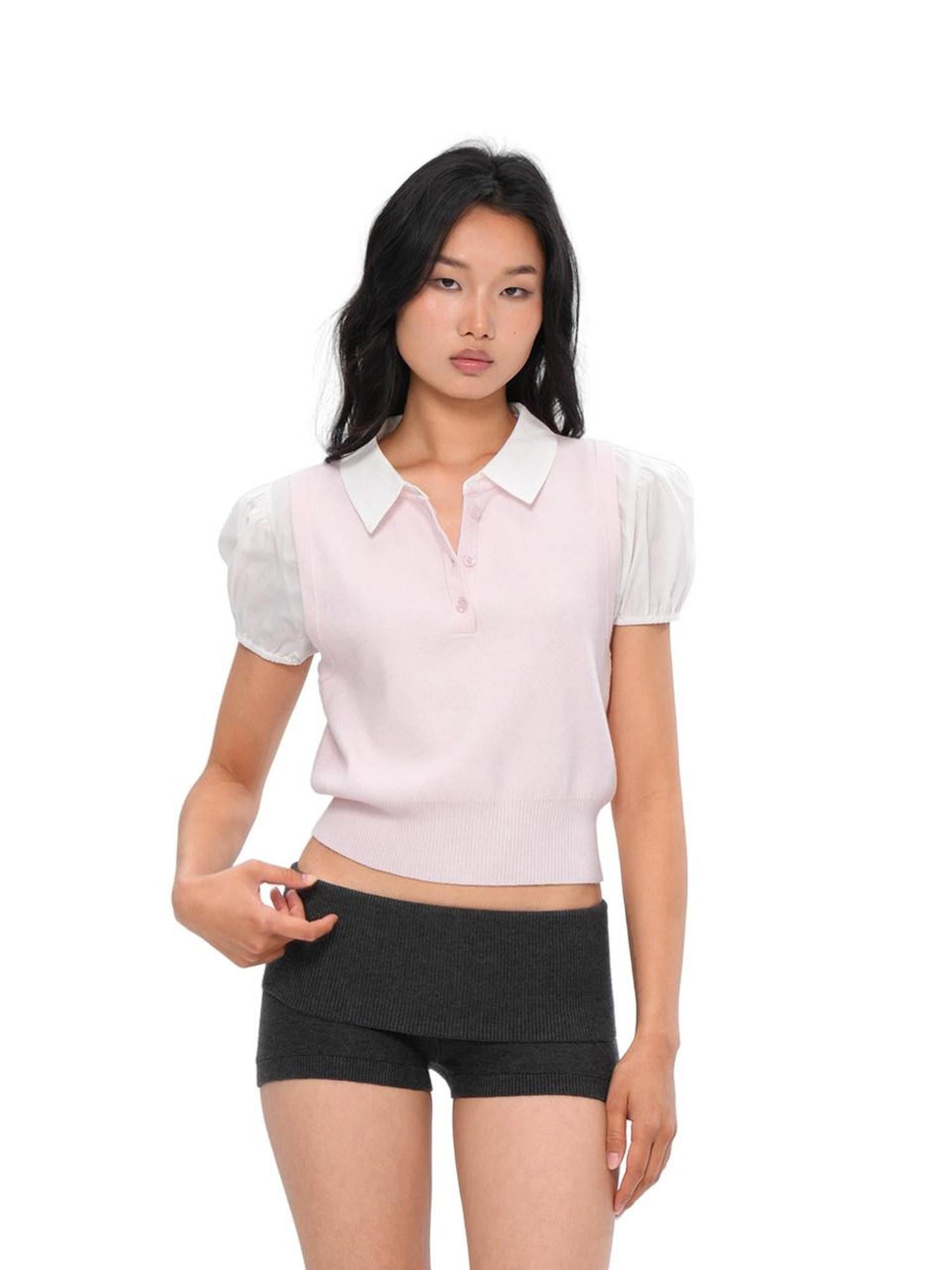 SweetChilling Knitted Polo Faux Two Piece Women&