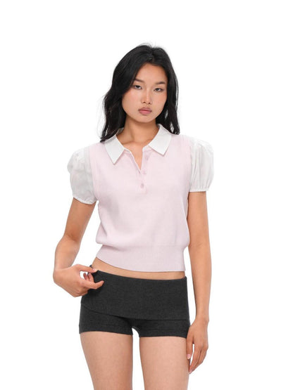 SweetChilling Knitted Polo Faux Two Piece Women&