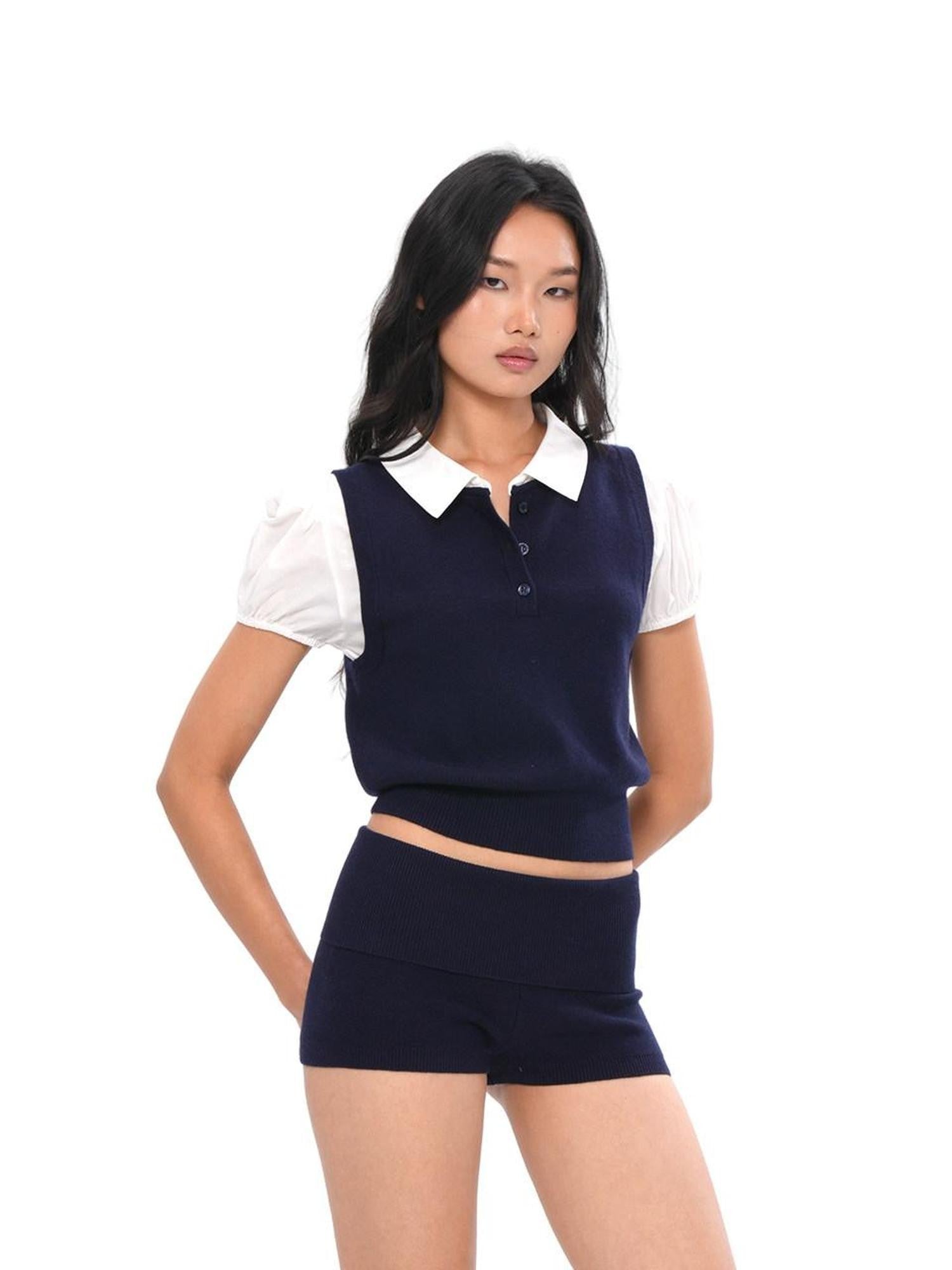 SweetChilling Knitted Polo Faux Two Piece Women&