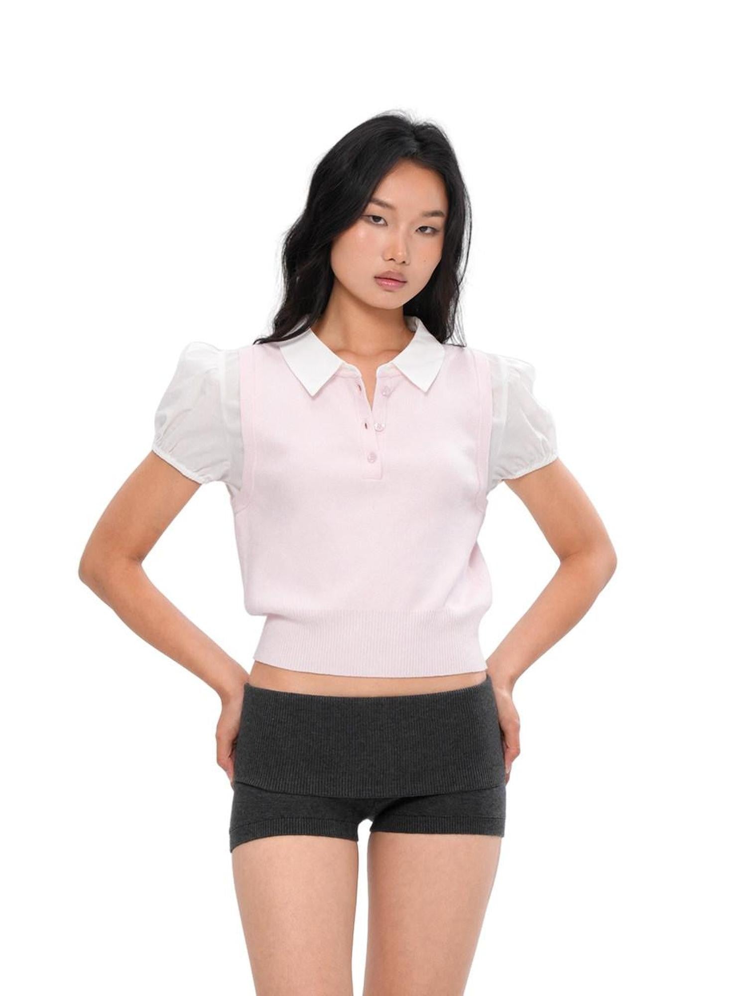 SweetChilling Knitted Polo Faux Two Piece Women&