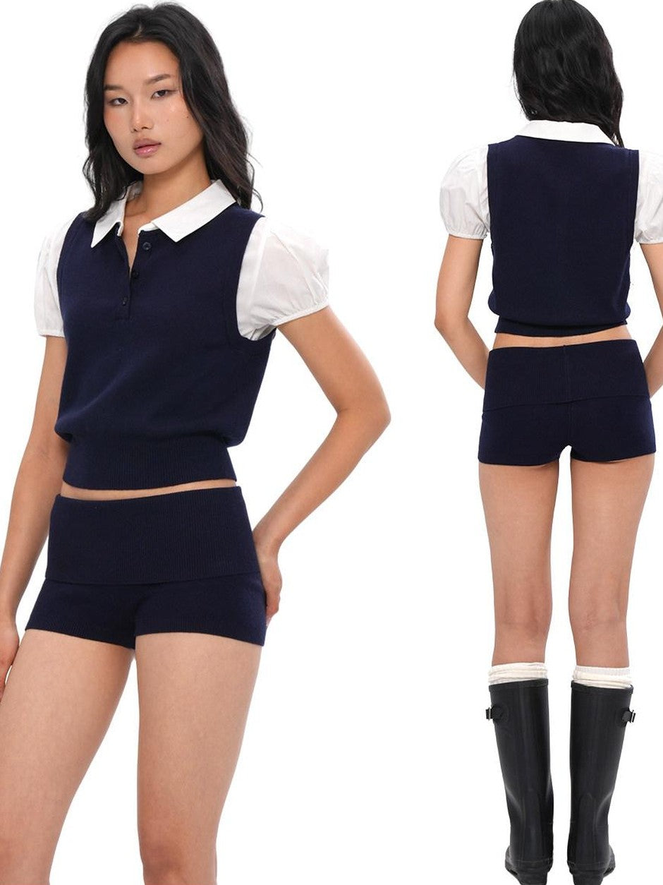 SweetChilling Knitted Polo Faux Two Piece Women&